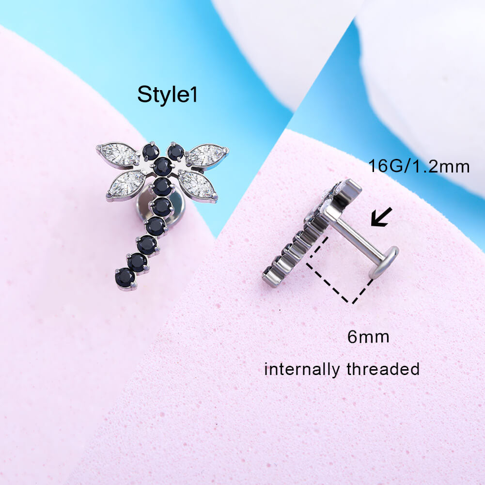 Black CZ Titanium Internally Threaded Cartilage Stud