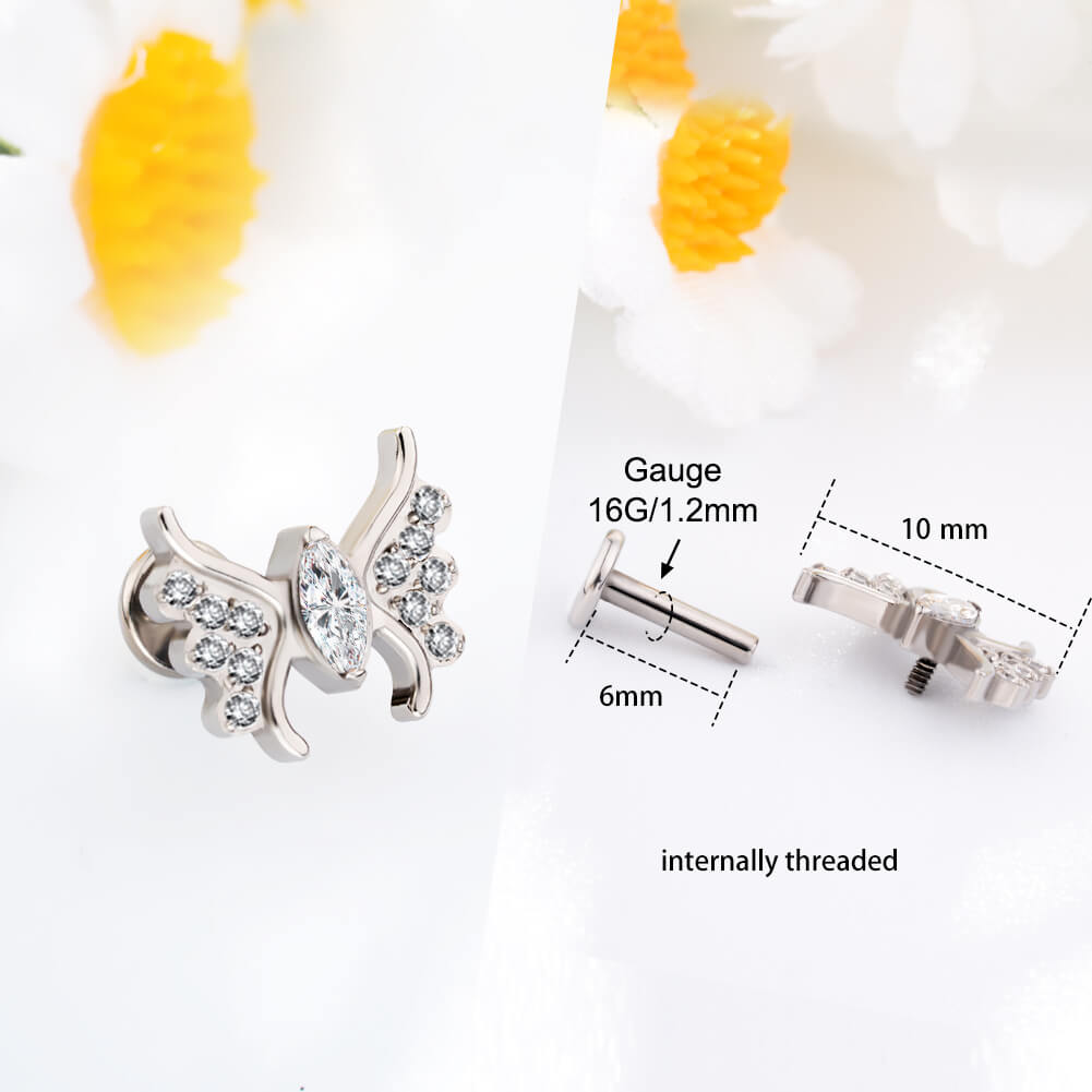 CZ Snake & Butterfly Titanium Cartilage Stud