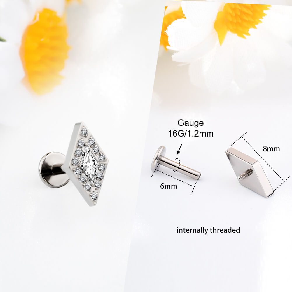 CZ Spike Internally Threaded Titanium Cartilage Stud