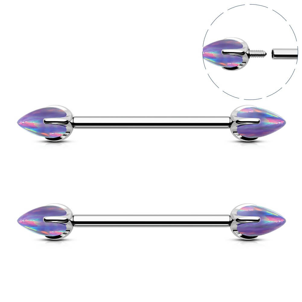 Internally Threaded Synthetic Opal Titanium Nipple Ring Pair