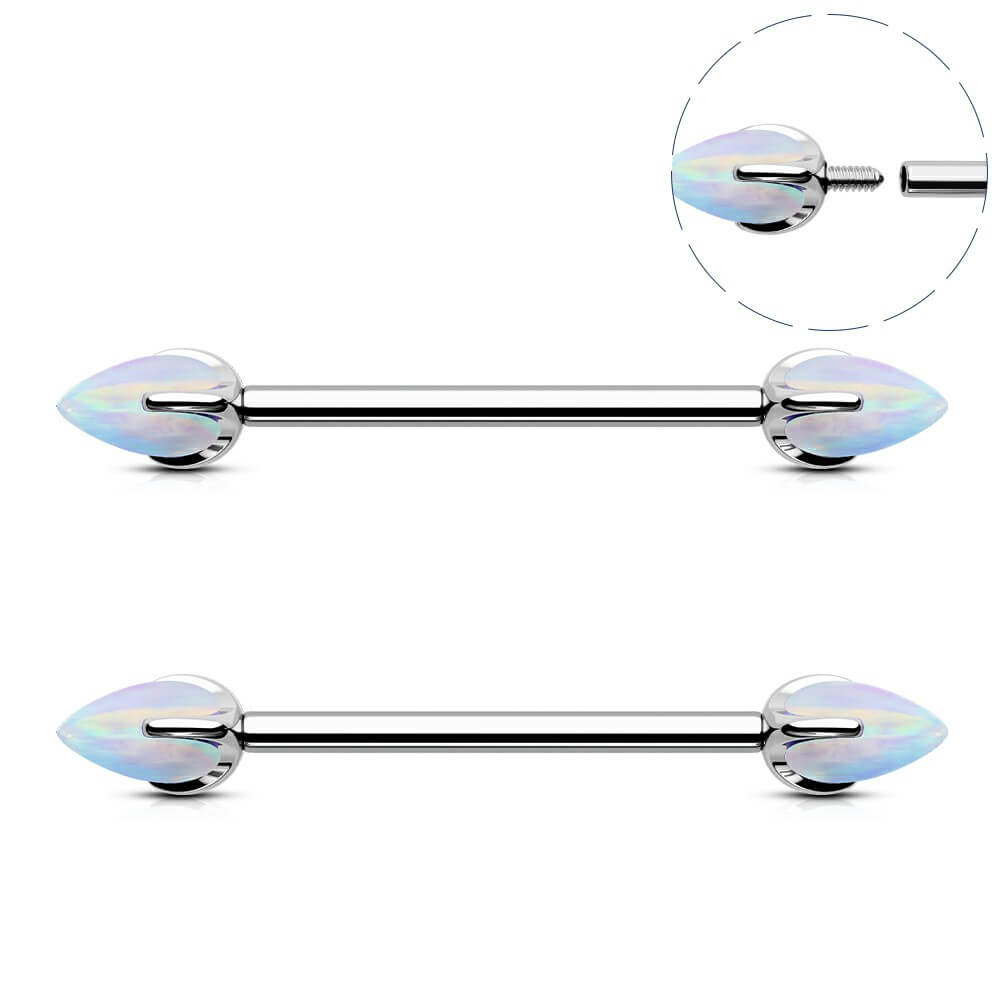Internally Threaded Synthetic Opal Titanium Nipple Ring Pair