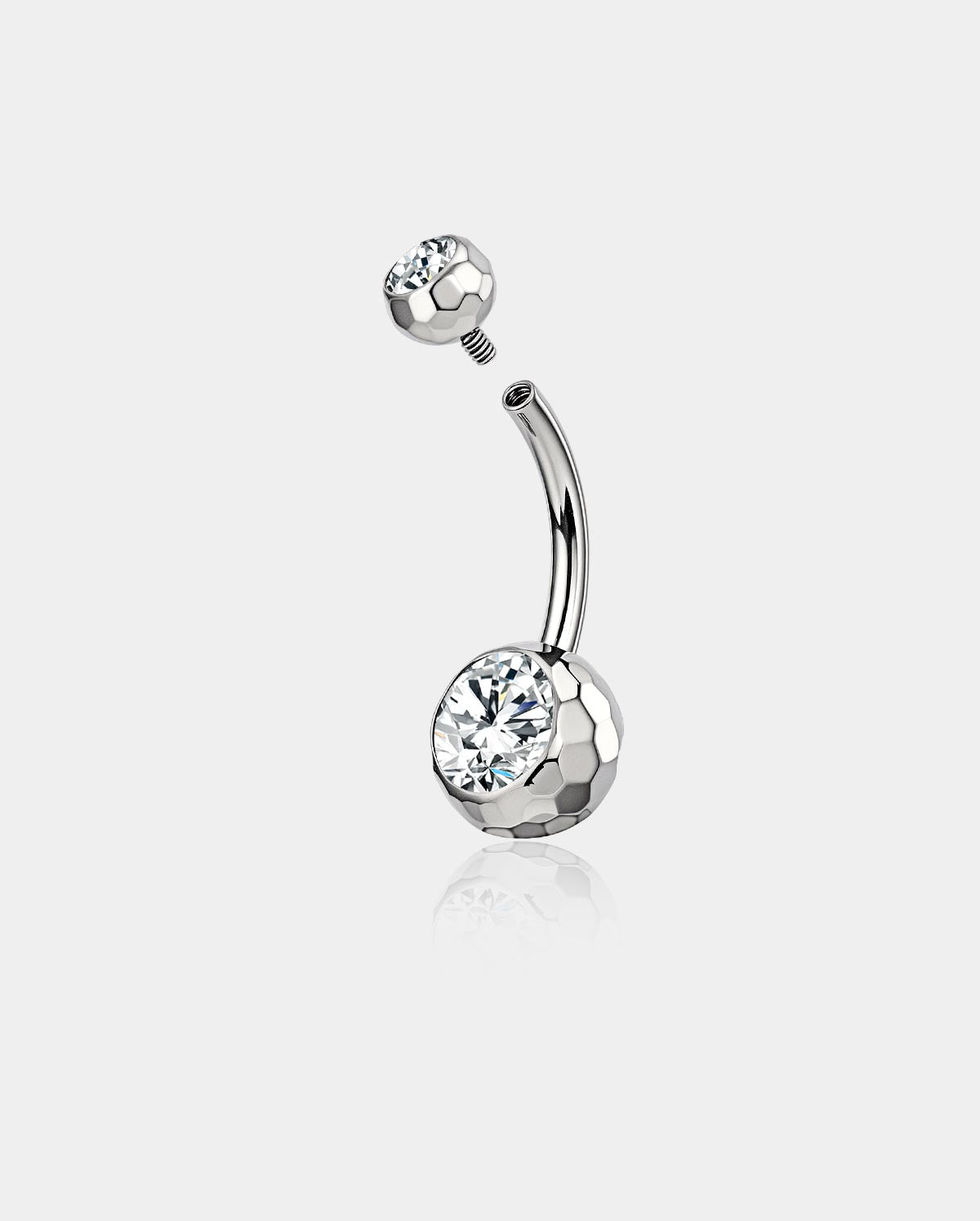 Bezel CZ Titanium Internally Threaded Belly Ring