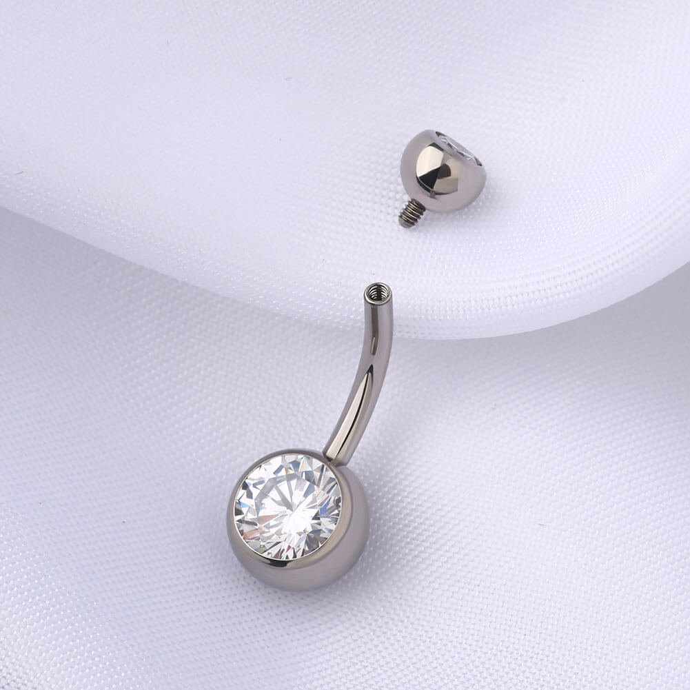 CZ Internally Threaded Titanium Belly Ring