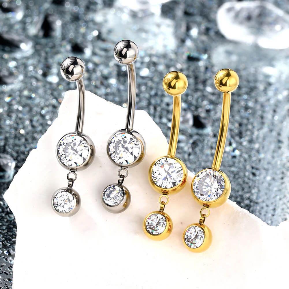 Round CZ Internally Threaded Titanium Belly Ring