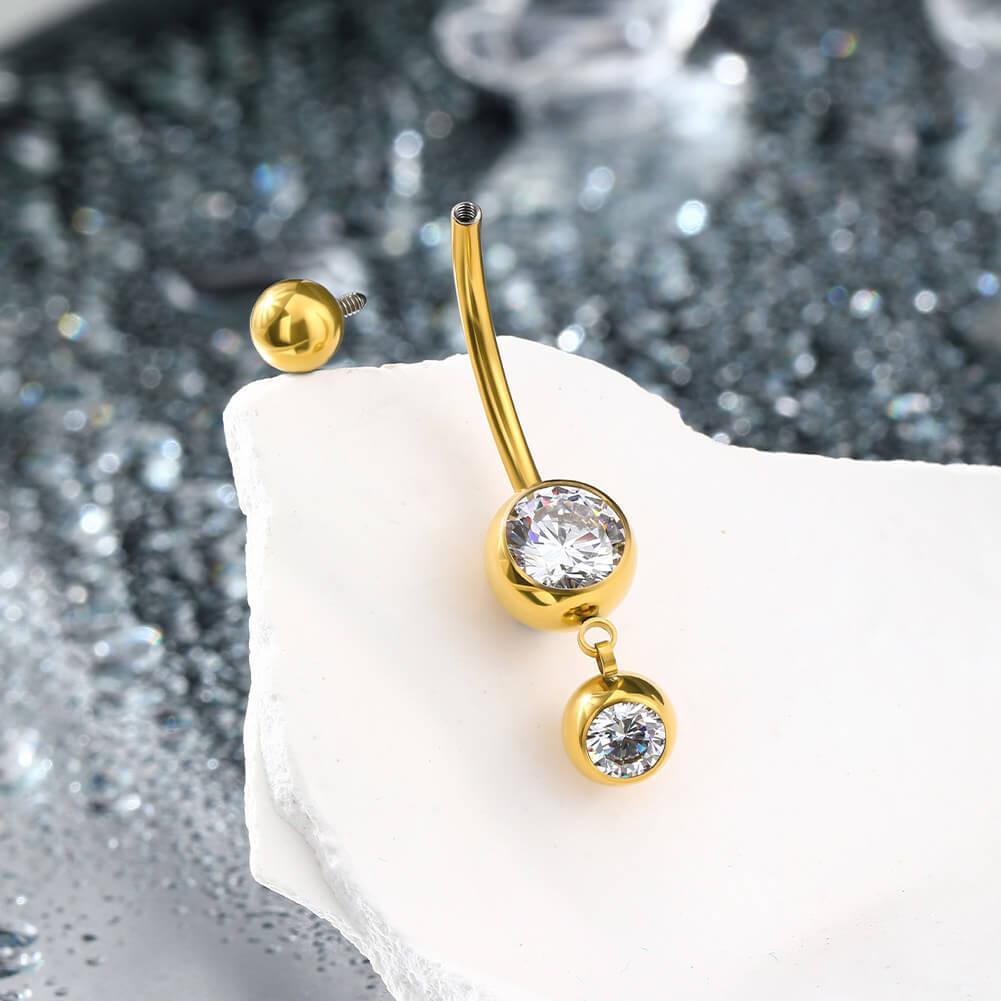 Round CZ Internally Threaded Titanium Belly Ring
