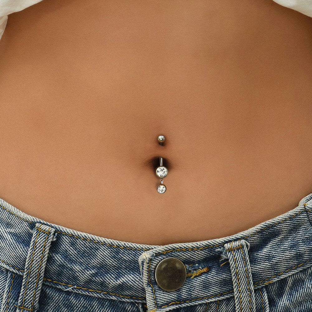 Round CZ Internally Threaded Titanium Belly Ring