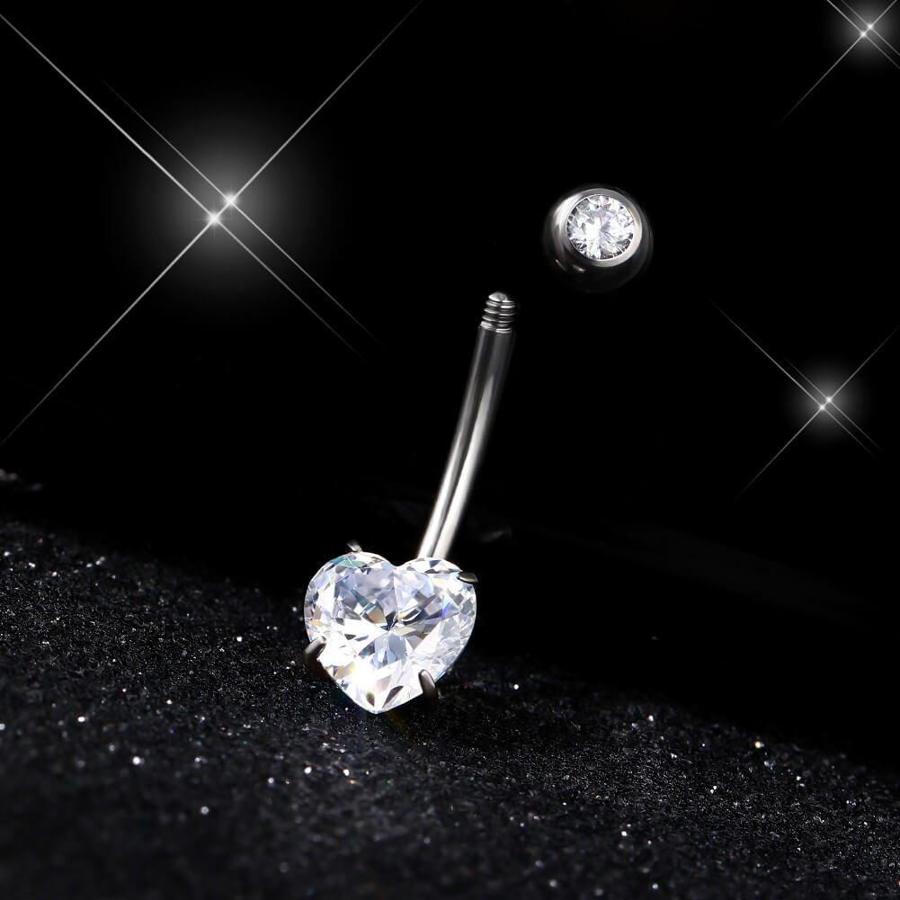 Heart CZ Titanium Belly Ring