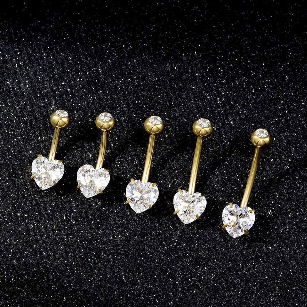 Heart CZ Titanium Belly Ring