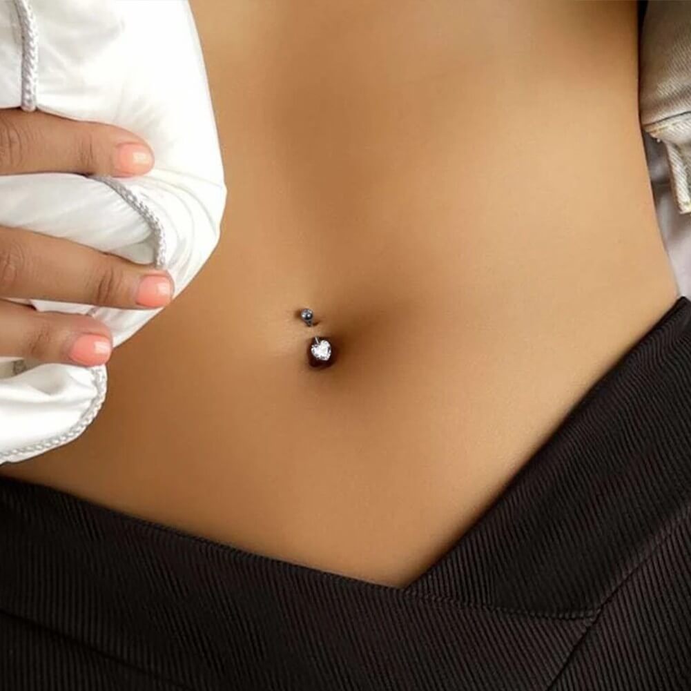 Heart CZ Titanium Belly Ring