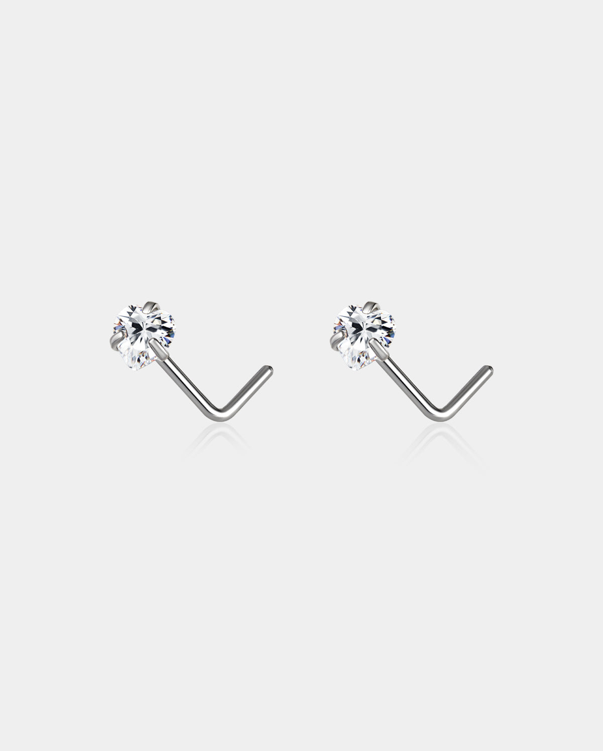 2PCS Titanium Heart CZ Nose Studs