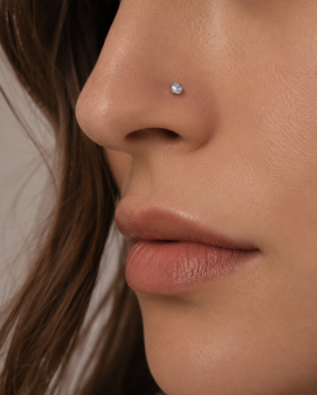 3PCS CZ & Flat Heart Titanium Nose Stud