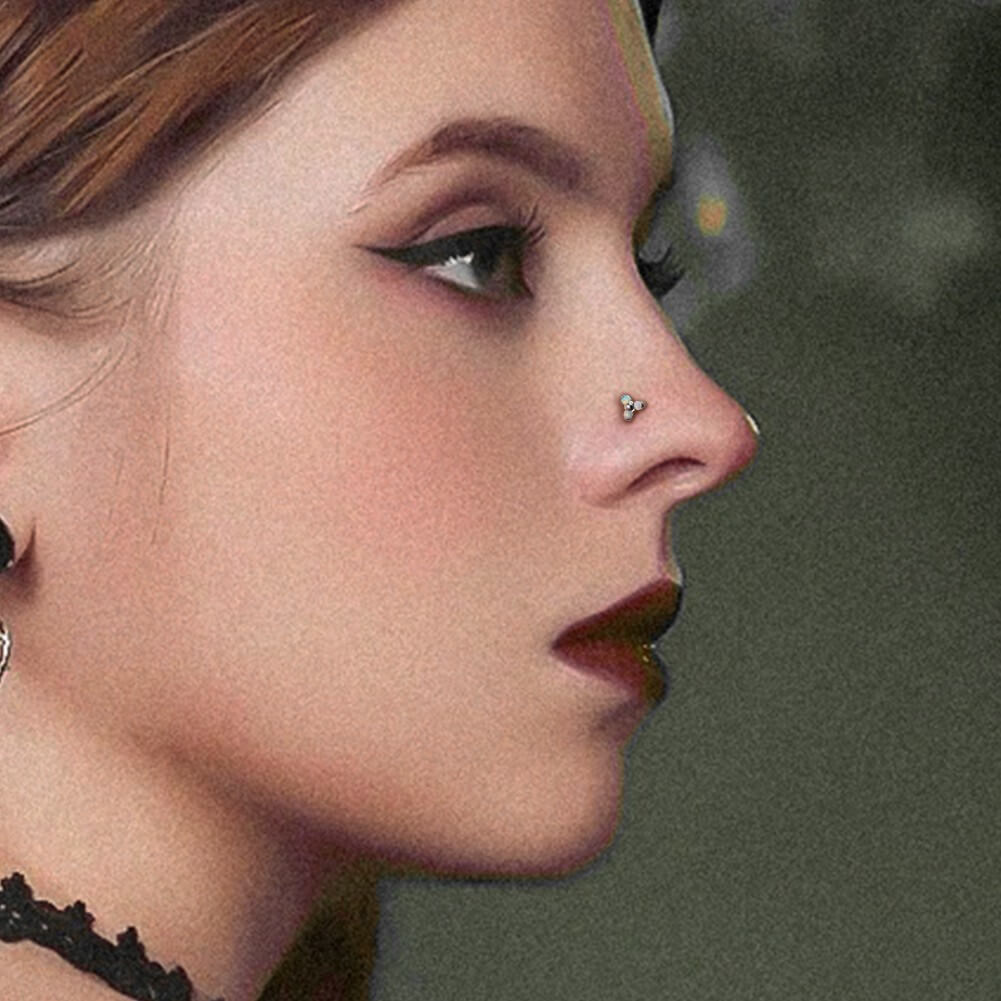 Three Synthetic Opal Titanium Threadless Nose Stud