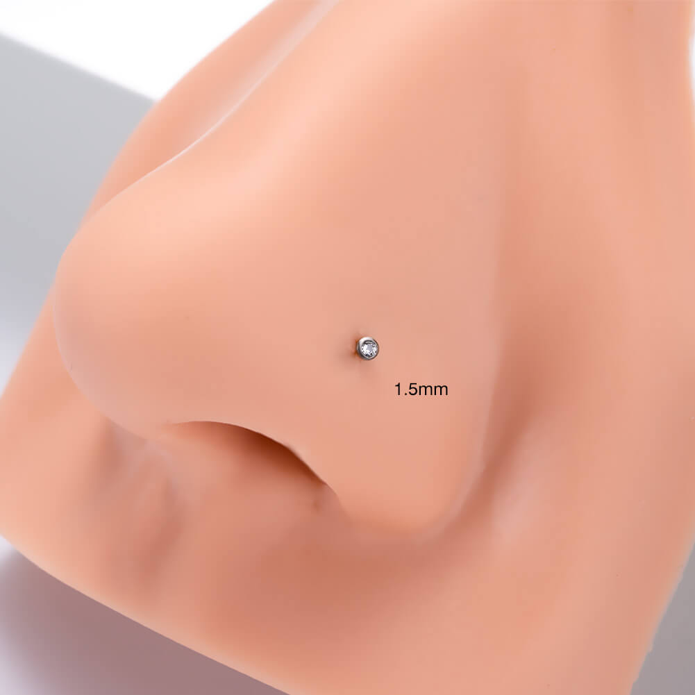 2PCS Titanium Screw CZ Nose Stud