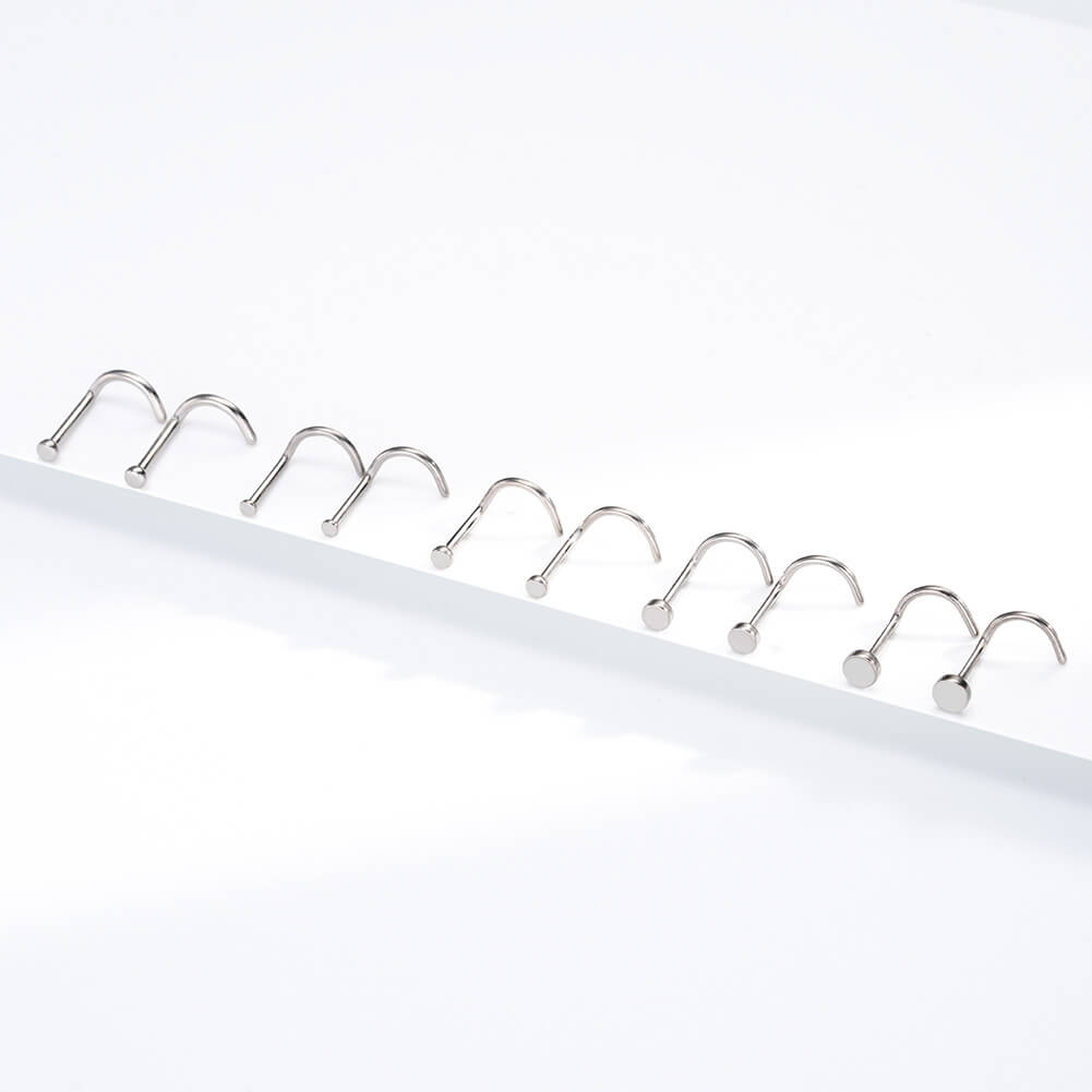 2PCS Titanium S-Shape Flat Top Nose Studs