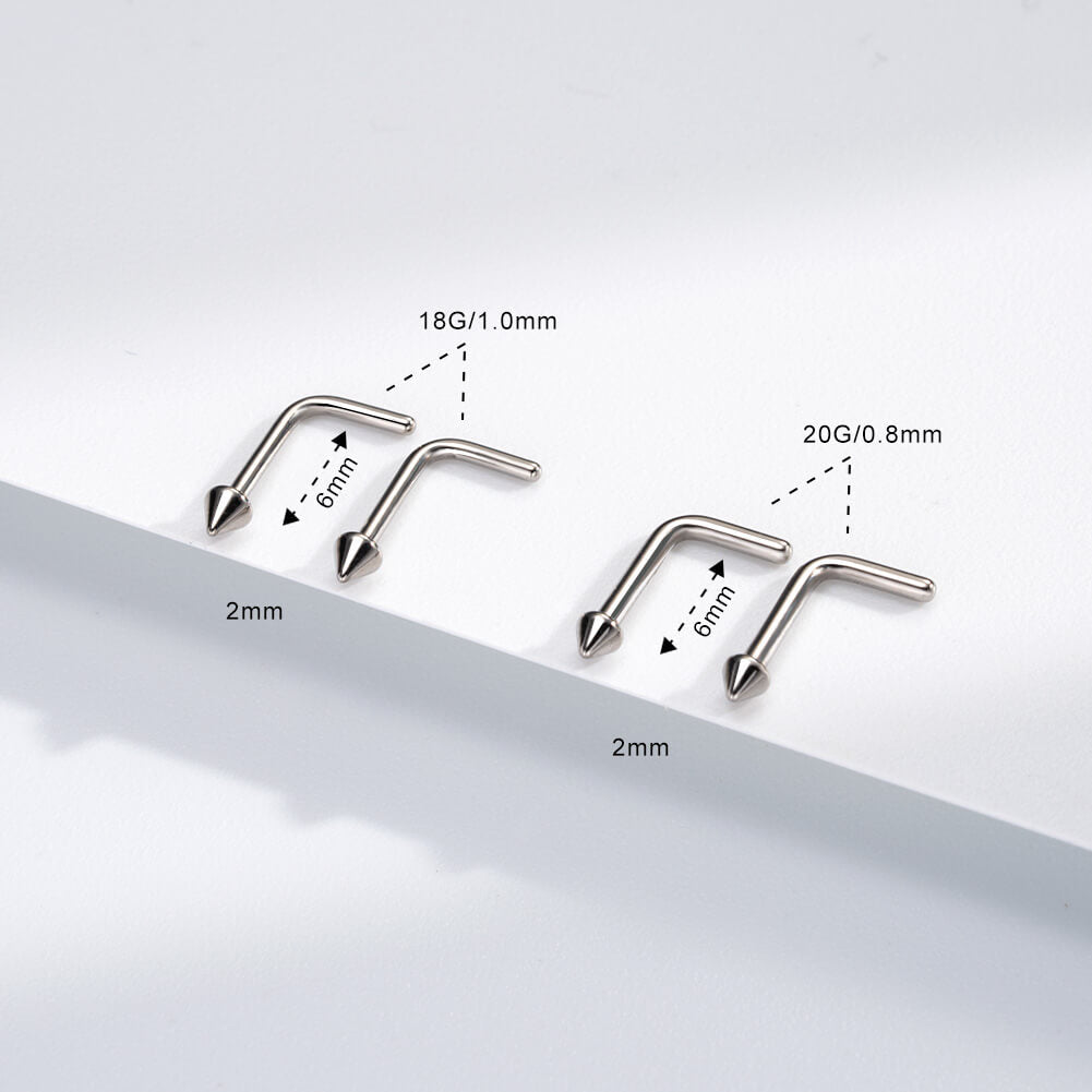 Spike L-Shaped Titanium Nose Stud Set