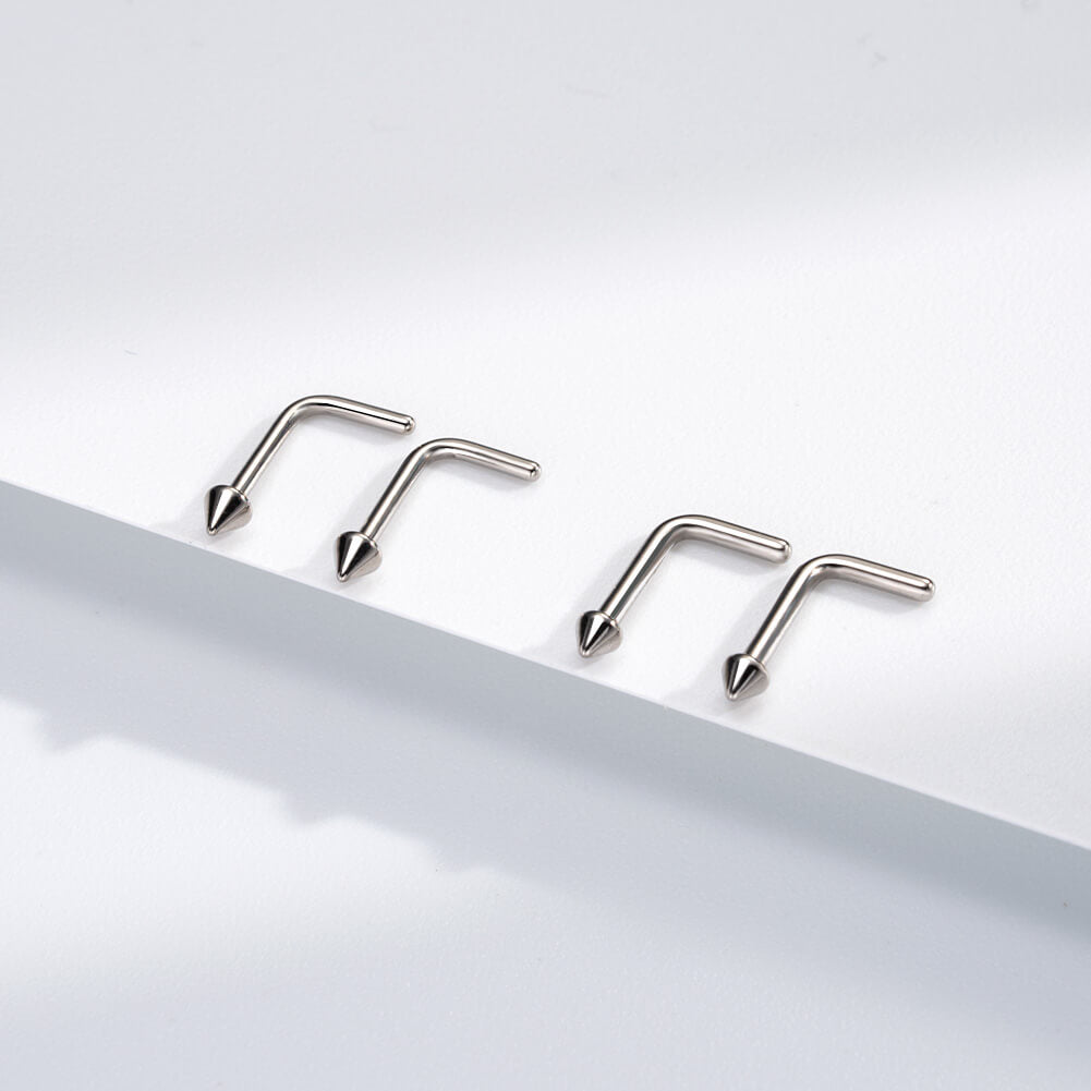 Spike L-Shaped Titanium Nose Stud Set
