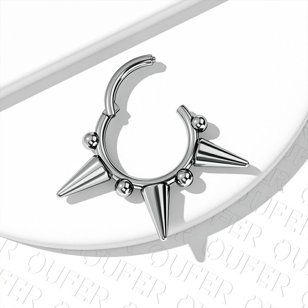 Triple Spikes Clicker Titanium Septum Hoop Ring
