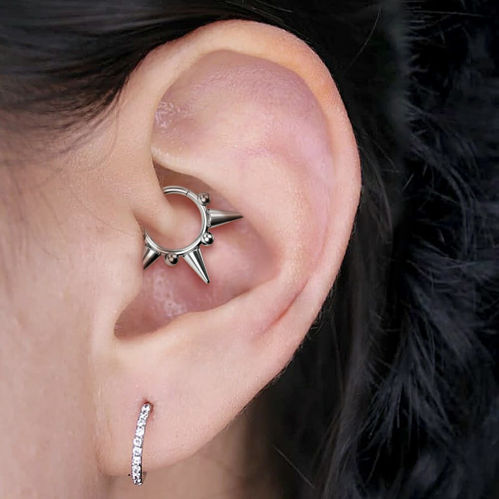 Triple Spikes Clicker Titanium Septum Hoop Ring