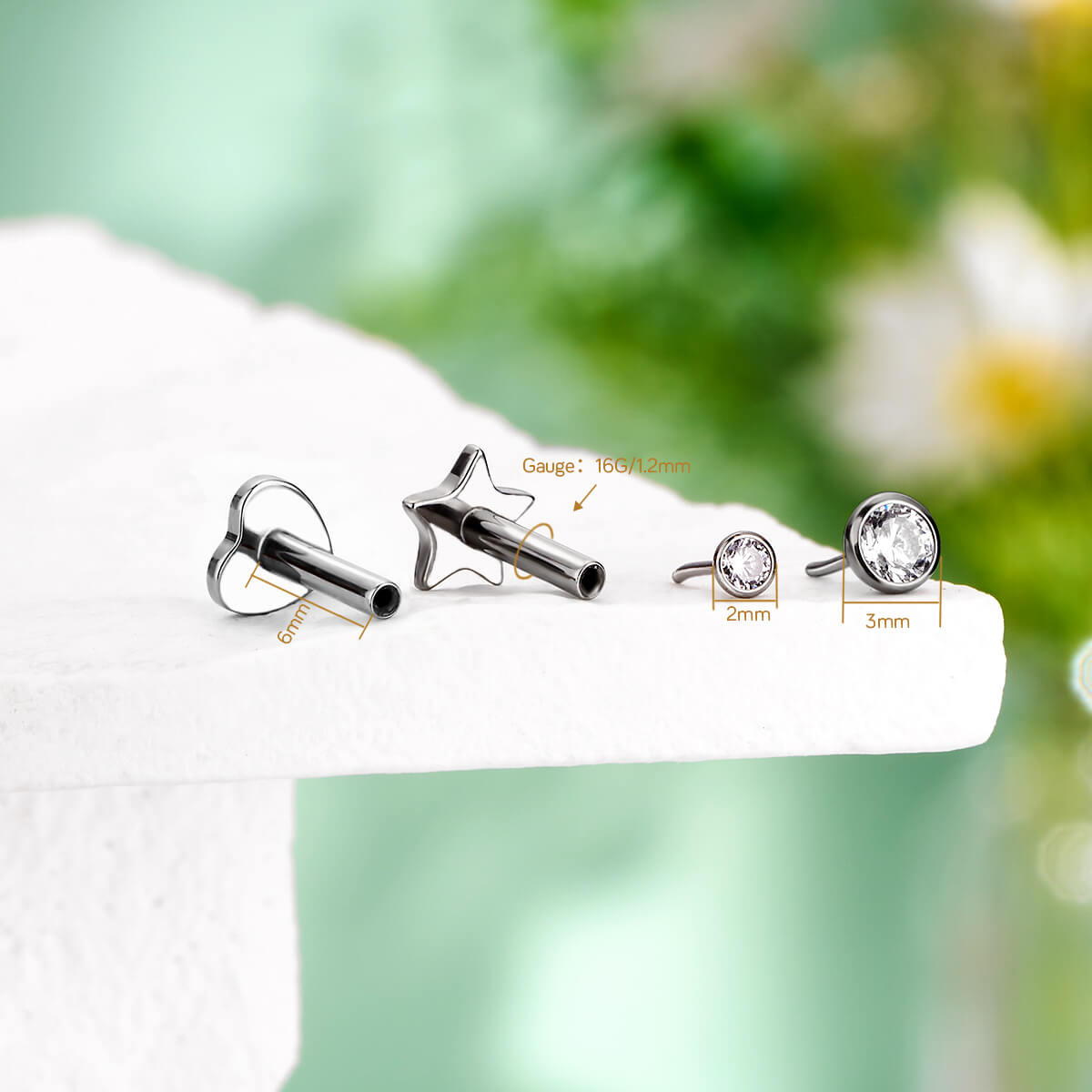 Threadless Bezel CZ Star Heart Flat Back Cartilage Stud Mantis Piercing Nose Jewelry