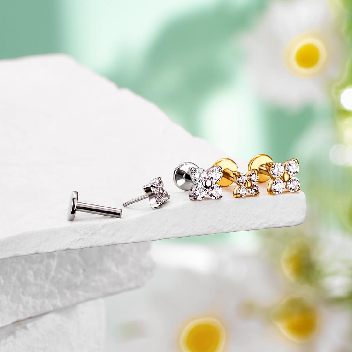 Flower Threadless Push Pin Cartilage Stud