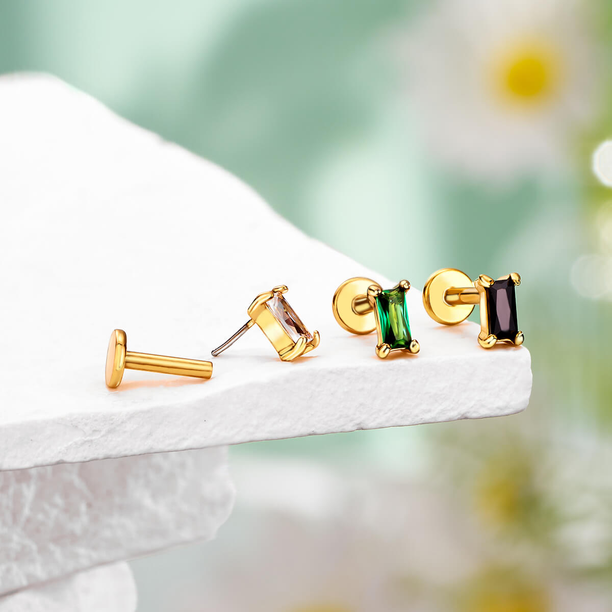 Rectangle CZ Threadless Push Pin Helix Stud