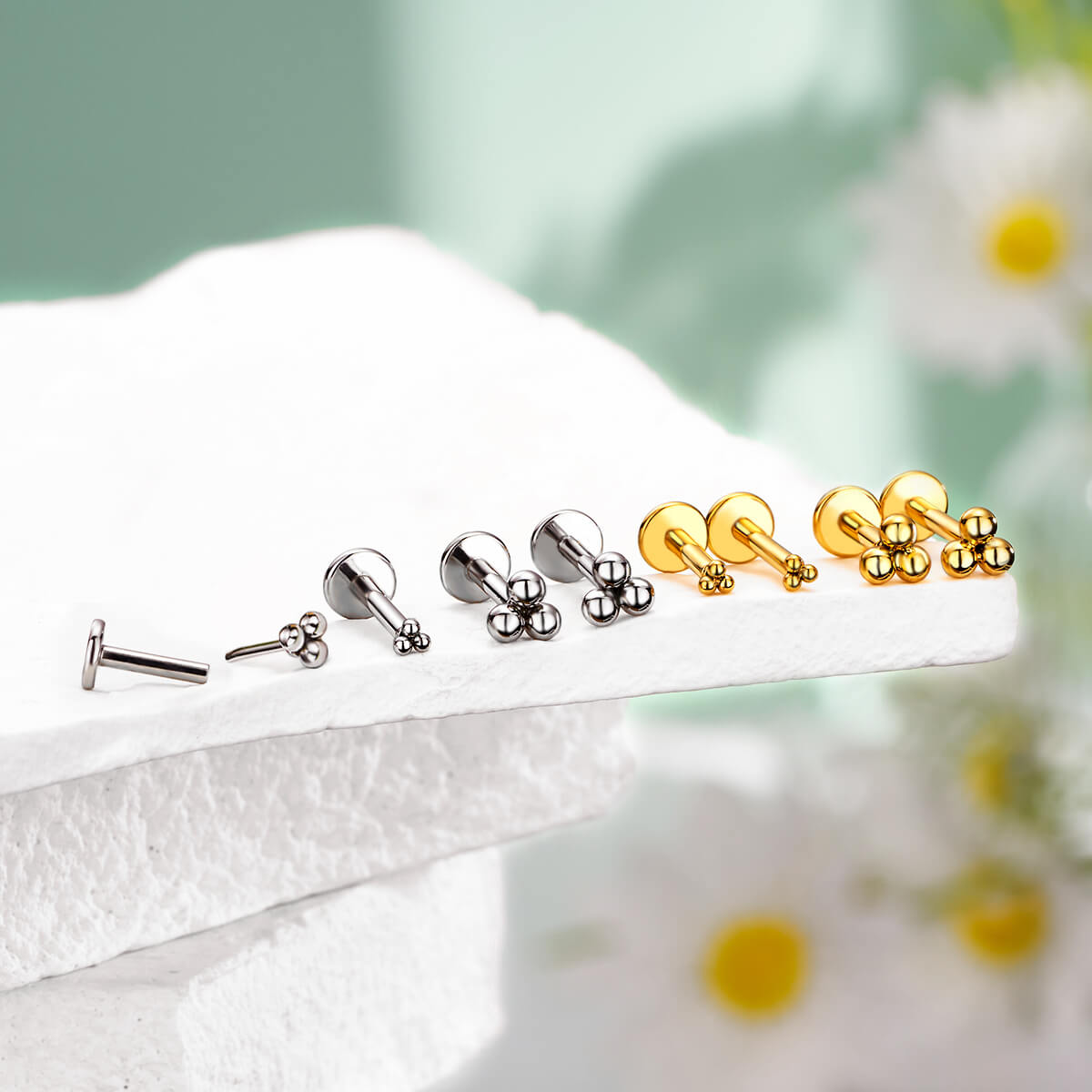 Three Balls Threadless Push Pin Helix Stud