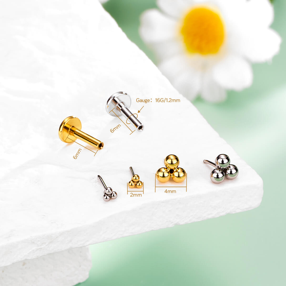 Three Balls Threadless Push Pin Helix Stud