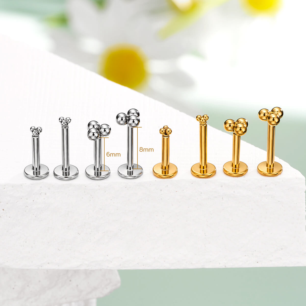 Three Balls Threadless Push Pin Helix Stud