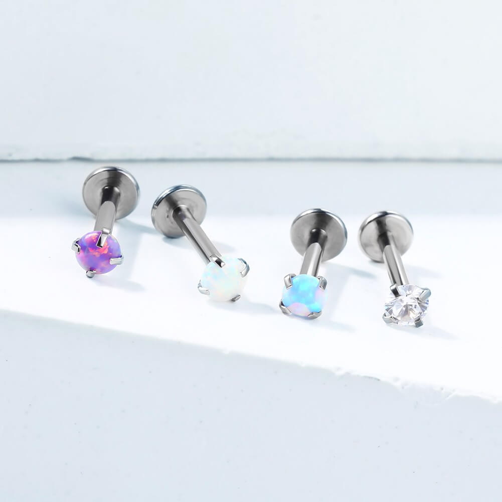 4PCS Synthetic Opal CZ Internally Threaded Labret Stud