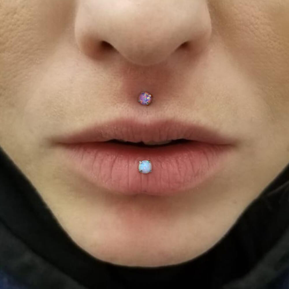 4PCS Synthetic Opal CZ Internally Threaded Labret Stud