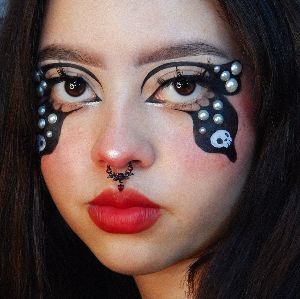 Rose Skull Head Dangle Septum Ring