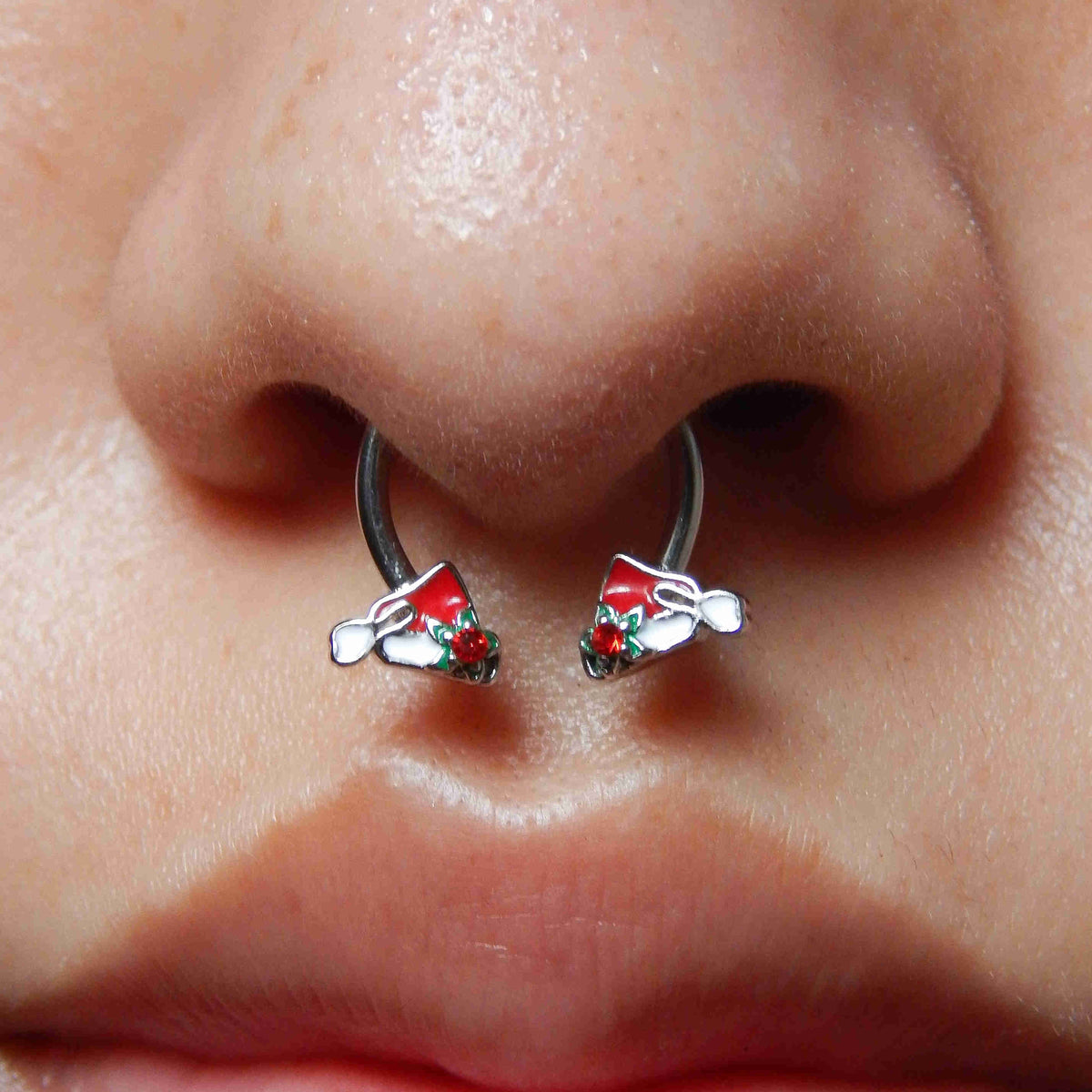 Santa's Red Hat Horseshoe Septum Ring