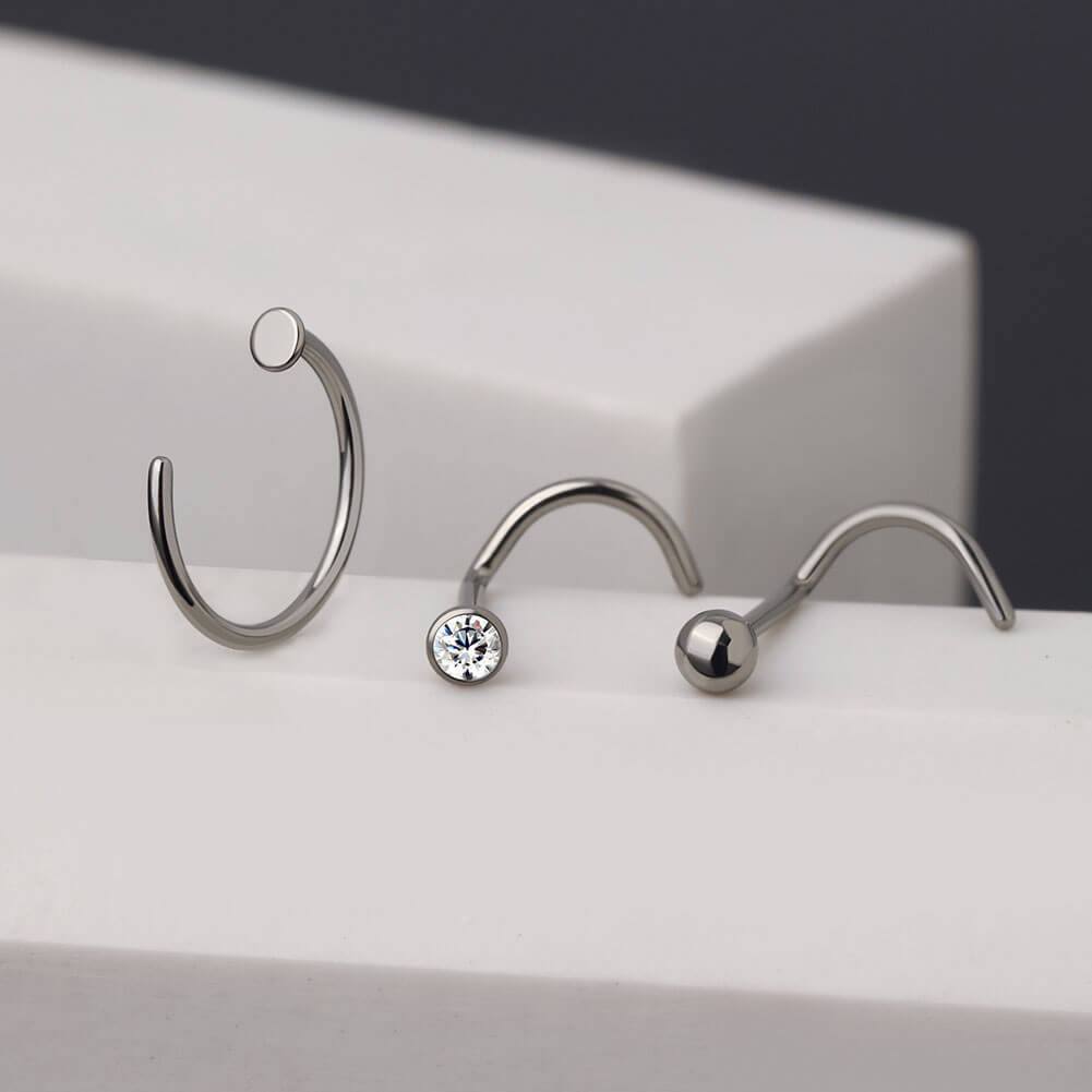 3PCS Titanium Screw Nose Stud Pack