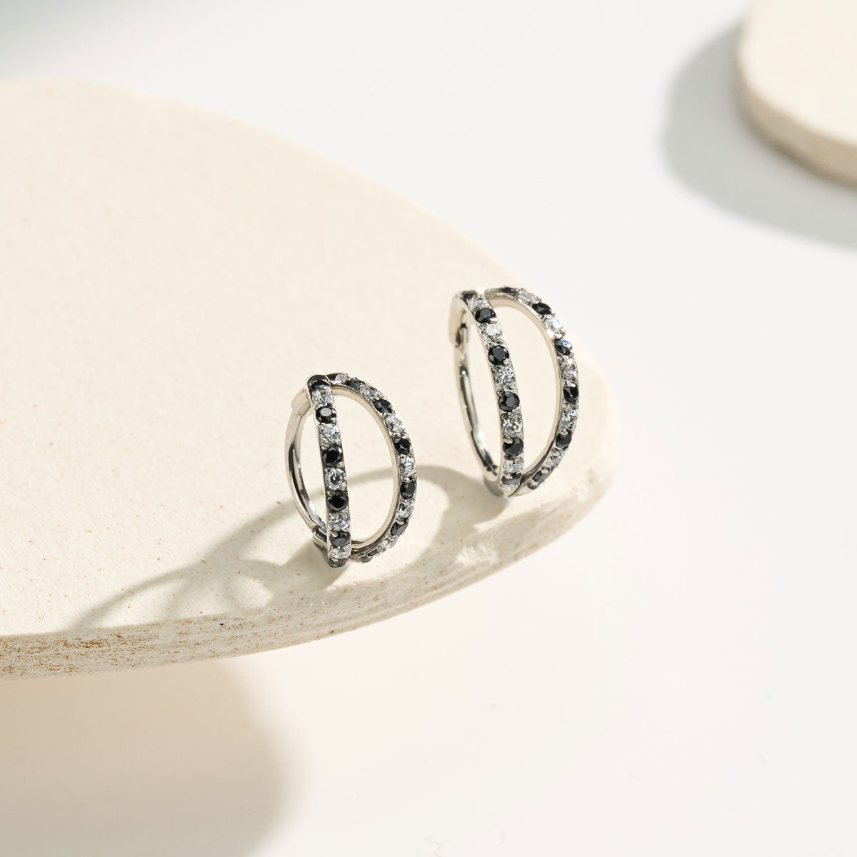 Alternating Black & Clear CZ Double Row Nose Hoop