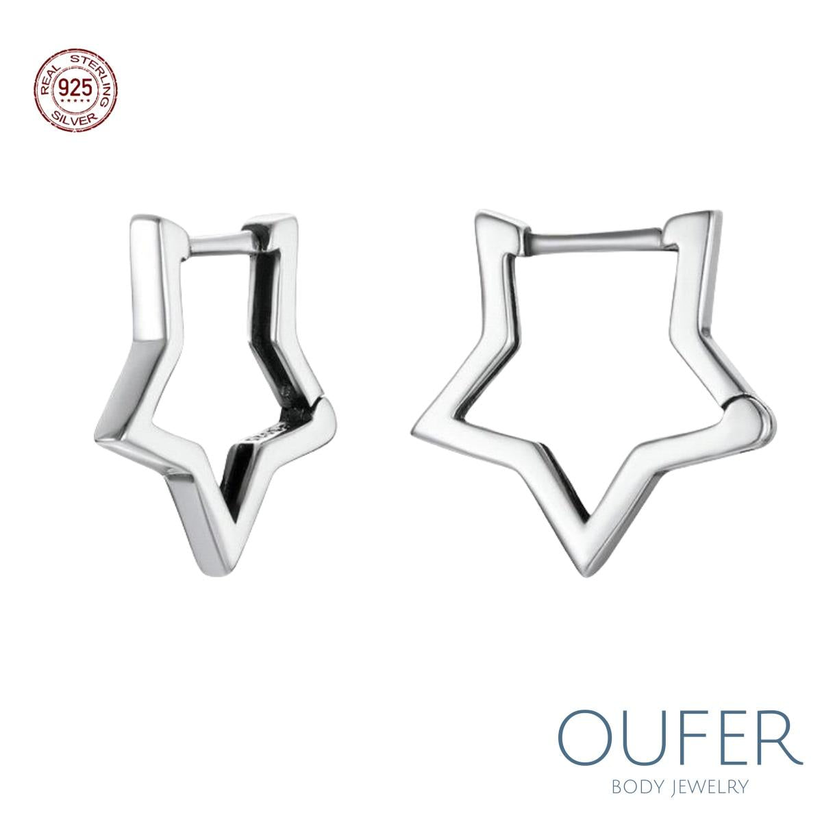 2PCS S925 Sterling Silver Star Hoop Earring