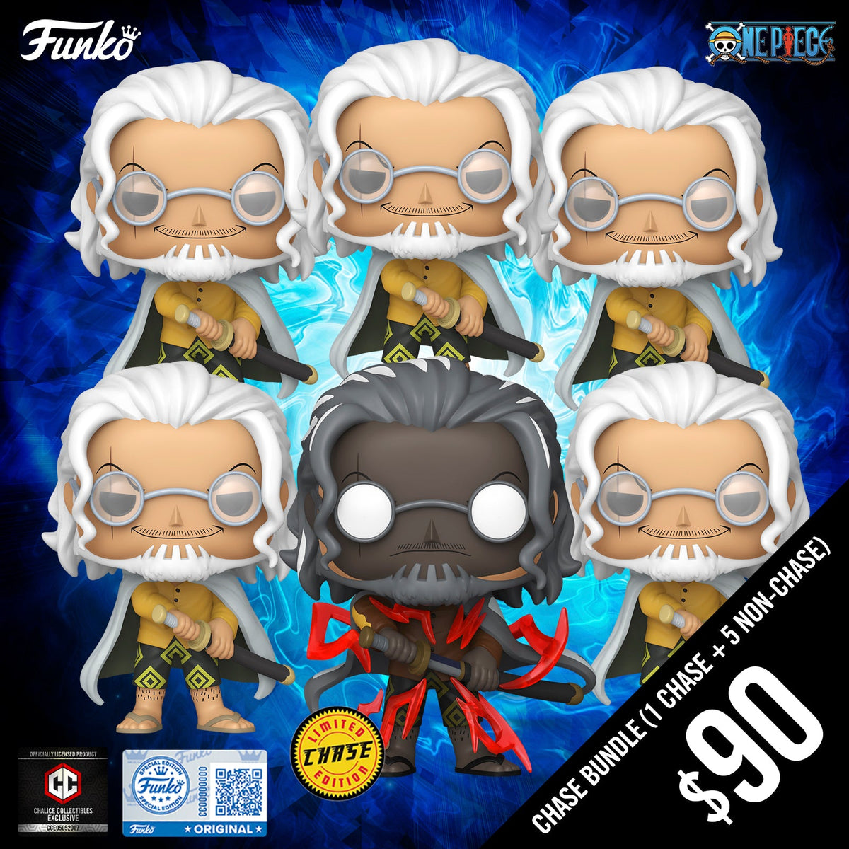 Funko Pop! Chalice Exclusive One Piece S12: Silvers Rayleigh #2150 (6-Pop Guaranteed Chase Bundle)