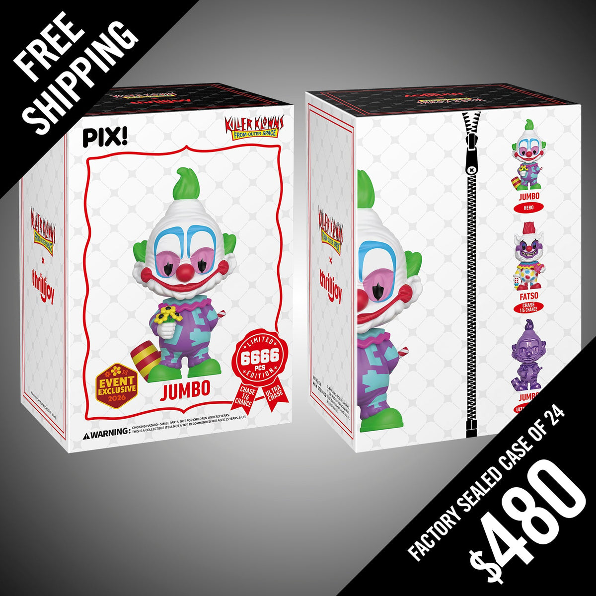 Thrilljoy PIX: Killer Klowns: Jumbo (LE6666) - 2026 Event Exclusive FULL SEALED CASE of 24 (FREE SHIPPING)