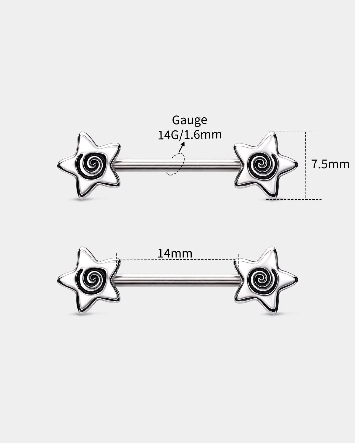 2PCS Spiral Star Nipple Barbells