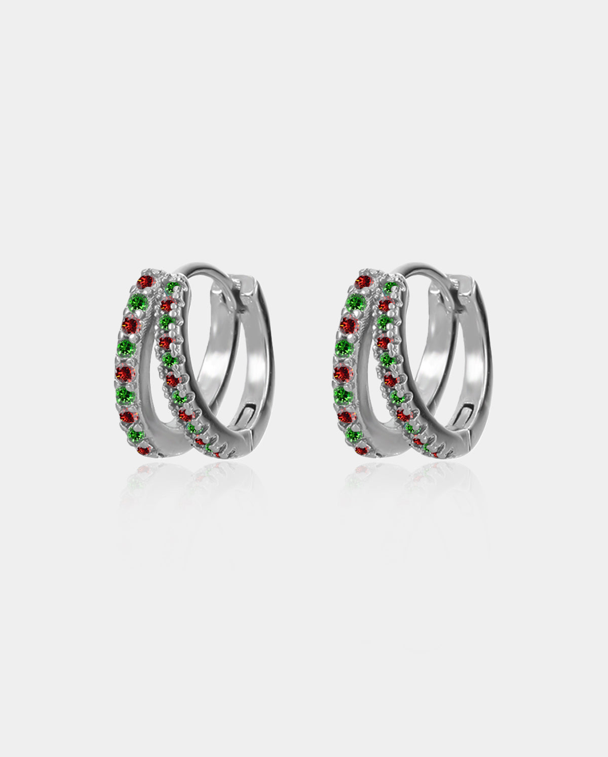 2PCS Christmas Double-Row CZ Hoop Earrings