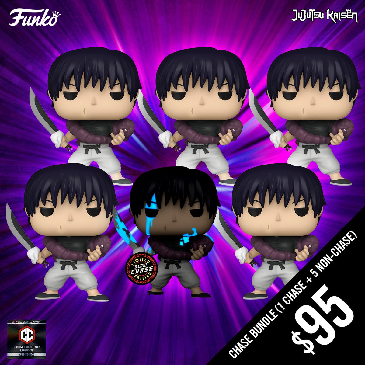 Funko Pop! Chalice Exclusive: Jujutsu Kaisen S5: Toji #1889 (6-Pop Guaranteed Chase Bundle)
